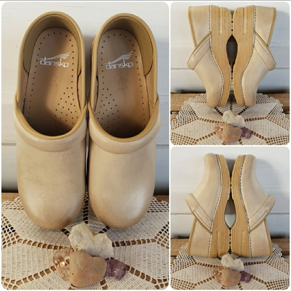 Cream Dansko Pro Honey Clog Sand Burnished Distressed Leather Boho Cottage 37 41 - Picture 9 of 13